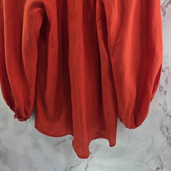 Anthropologie Shirt Womens Small Orange Popover Button Linen Maeve Peasant Audie - Picture 7 of 14